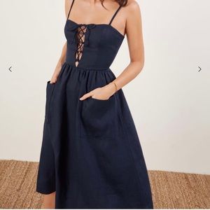 Reformation Ellen Dress Navy Size 4 NWT